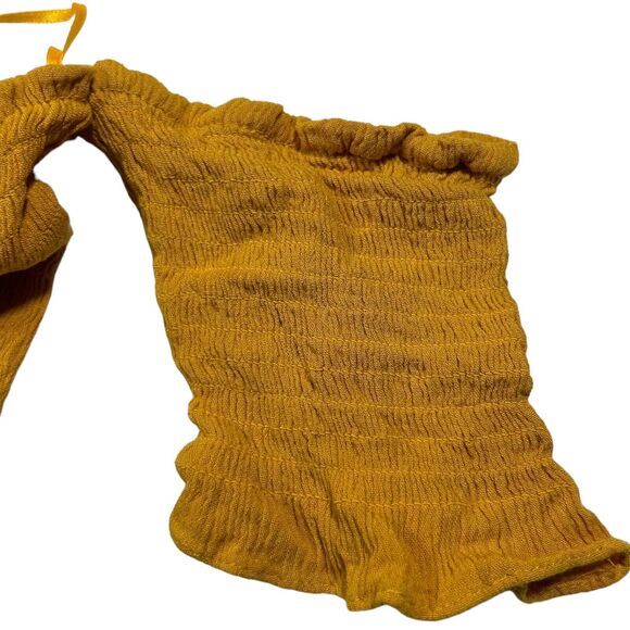 Ambiance Smocked Off Shoulder ￼￼￼Crop Top Size S Mustard Yellow Coquette - Picture 7 of 7